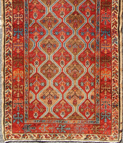 Antique Serapi Runner with All - Over, Multicolor Geometric Design Measures: 2'10'' x 10'9''. This antique Serapi - Heriz displays a charming and rich combination of various jewel tones. The geometric diamond shapes are repeated in different form... - Keivan Woven ArtsN15 - 0502 - 7103Rug