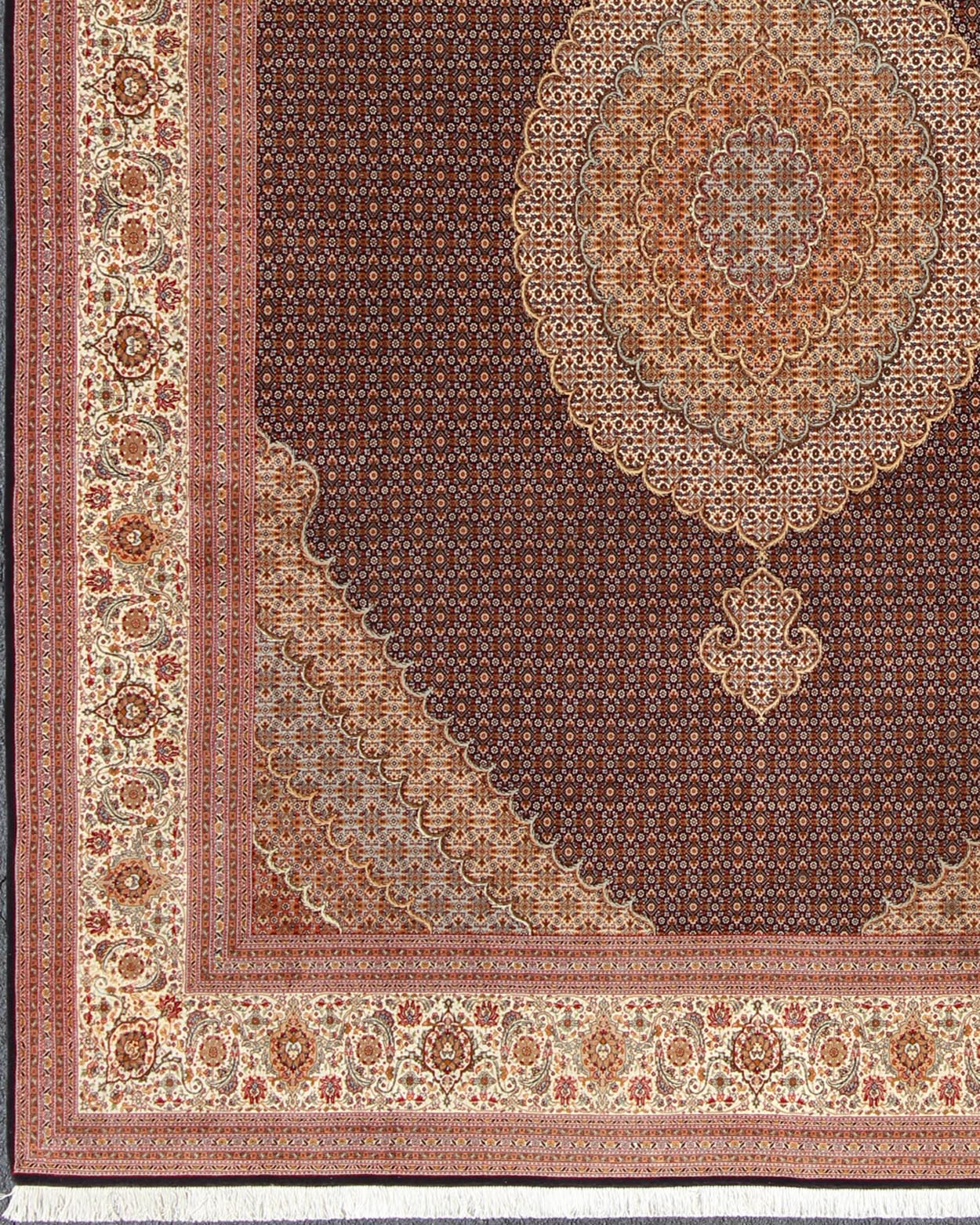 Vintage fine Persian Tabriz rug with oval medallion and swirling floral design, rug n15 - 0704, country of origin / type: Iran / Tabriz, circa 1970. This spectacular Persian Tabriz rug, from the 1970s, bears magnificent splendor indicative of roya... - Keivan Woven ArtsN15 - 0704 - 6592Rug