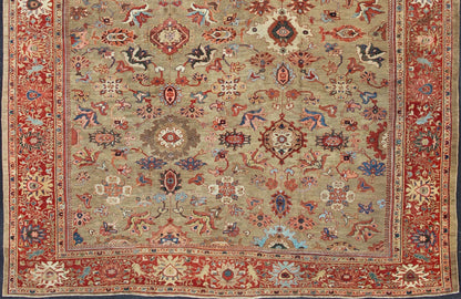 Antique Persian Large Ziegler Sultanabad Rug with Tan Background & Red Border. Tan background Ziegler Persian Sultanabad Antique. Keivan Woven Arts / kwarugs/N15 - 1001 Antique Persian Ziegler Sultanabad Rug. Measures: 13'6 x 17' This exceptional a... - Keivan Woven ArtsN15 - 1001 - 6947Rug