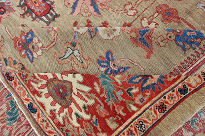 Antique Persian Large Ziegler Sultanabad Rug with Tan Background & Red Border. Tan background Ziegler Persian Sultanabad Antique. Keivan Woven Arts / kwarugs/N15 - 1001 Antique Persian Ziegler Sultanabad Rug. Measures: 13'6 x 17' This exceptional a... - Keivan Woven ArtsN15 - 1001 - 6947Rug