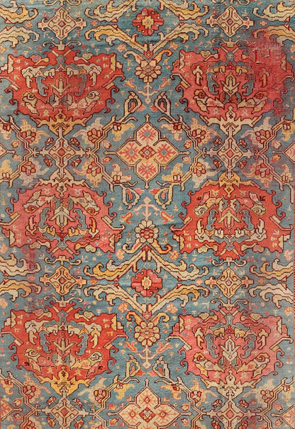 Antique Colorful Turkish Oushak Rug with Teal Color This wonderful Turkish Oushak rug is set on a teal - blue background. The eight over - sized medallions are opulent with two shades of coral and the same accent colors in the center field. The back... - Keivan Woven ArtsN15 - 1003 - 7014Rug