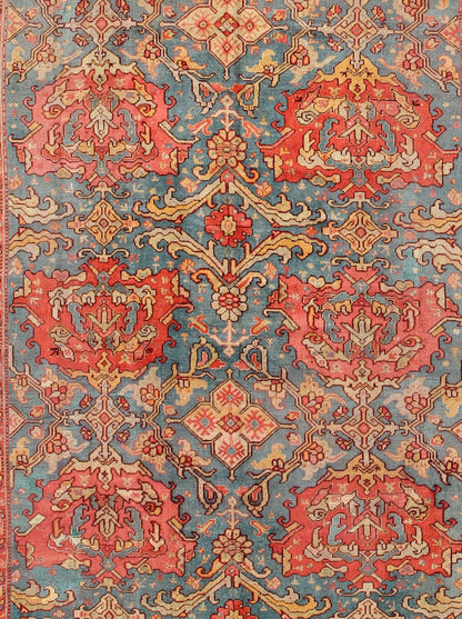 Antique Colorful Turkish Oushak Rug with Teal Color This wonderful Turkish Oushak rug is set on a teal - blue background. The eight over - sized medallions are opulent with two shades of coral and the same accent colors in the center field. The back... - Keivan Woven ArtsN15 - 1003 - 7014Rug