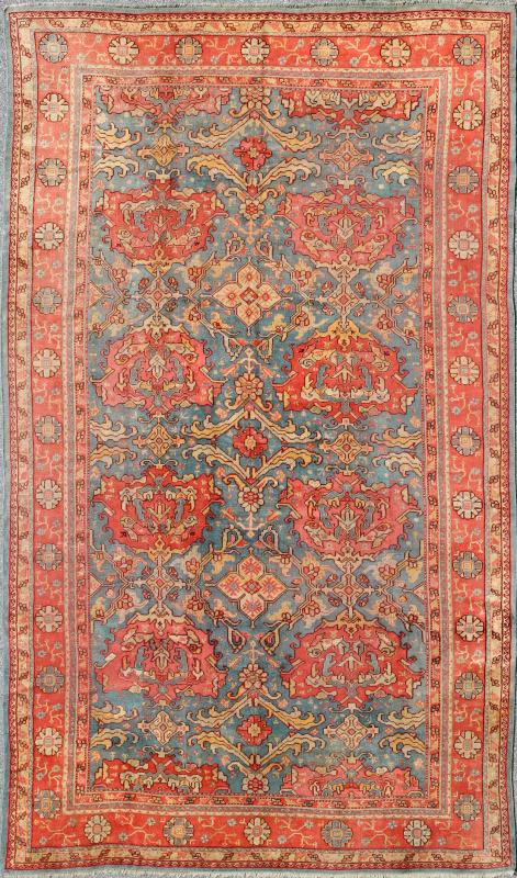 Antique Colorful Turkish Oushak Rug with Teal Color This wonderful Turkish Oushak rug is set on a teal - blue background. The eight over - sized medallions are opulent with two shades of coral and the same accent colors in the center field. The back... - Keivan Woven ArtsN15 - 1003 - 7014Rug
