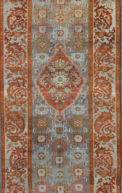 Grandoise Antique Gallery Malayer Persian Runner This magnificent antique Persian Malayer carpet, of an impressive size, bears a beautiful, all - over Sub - geometric design paired with a delightful palette of burnt orange, various blues and a very ... - Keivan Woven ArtsNA - 160068 - 8002Rug