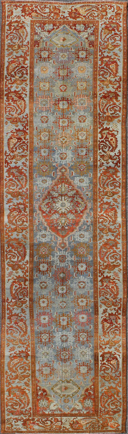 Grandoise Antique Gallery Malayer Persian Runner This magnificent antique Persian Malayer carpet, of an impressive size, bears a beautiful, all - over Sub - geometric design paired with a delightful palette of burnt orange, various blues and a very ... - Keivan Woven ArtsNA - 160068 - 8002Rug