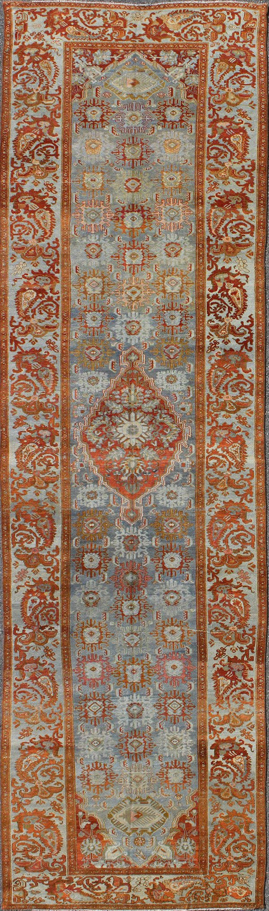 Grandoise Antique Gallery Malayer Persian Runner This magnificent antique Persian Malayer carpet, of an impressive size, bears a beautiful, all - over Sub - geometric design paired with a delightful palette of burnt orange, various blues and a very ... - Keivan Woven ArtsNA - 160068 - 8002Rug