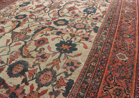 19th Century Persian Sultanabad Rug with All - Over Pattern in Ivory Background. antique Sultanabad. Antique Ivory Sultanabad kwarugs Antique Persian Sultanabad rug with vining floral pattern in ivory background along with red, orange, gray blue a... - Keivan Woven ArtsNA - 170090 - 8901Rug