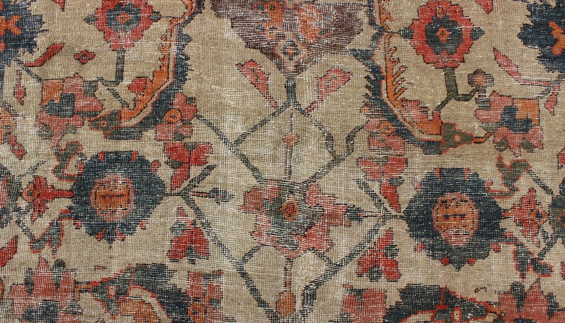 19th Century Persian Sultanabad Rug with All - Over Pattern in Ivory Background. antique Sultanabad. Antique Ivory Sultanabad kwarugs Antique Persian Sultanabad rug with vining floral pattern in ivory background along with red, orange, gray blue a... - Keivan Woven ArtsNA - 170090 - 8901Rug