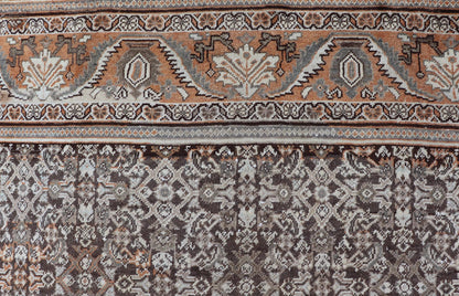 Antique Mahal Persian Carpet with All - Over Herati Design in Ivory, Gray & Brown. Keivan Woven Arts / rug NA - 170091, country of origin / type: Iran / Mahal, circa 1920. Measures: 10'4 x 17'3. This decorative Persian Mahal relies heavily on exquisi... - Keivan Woven ArtsNA - 170091 - 8601Rug
