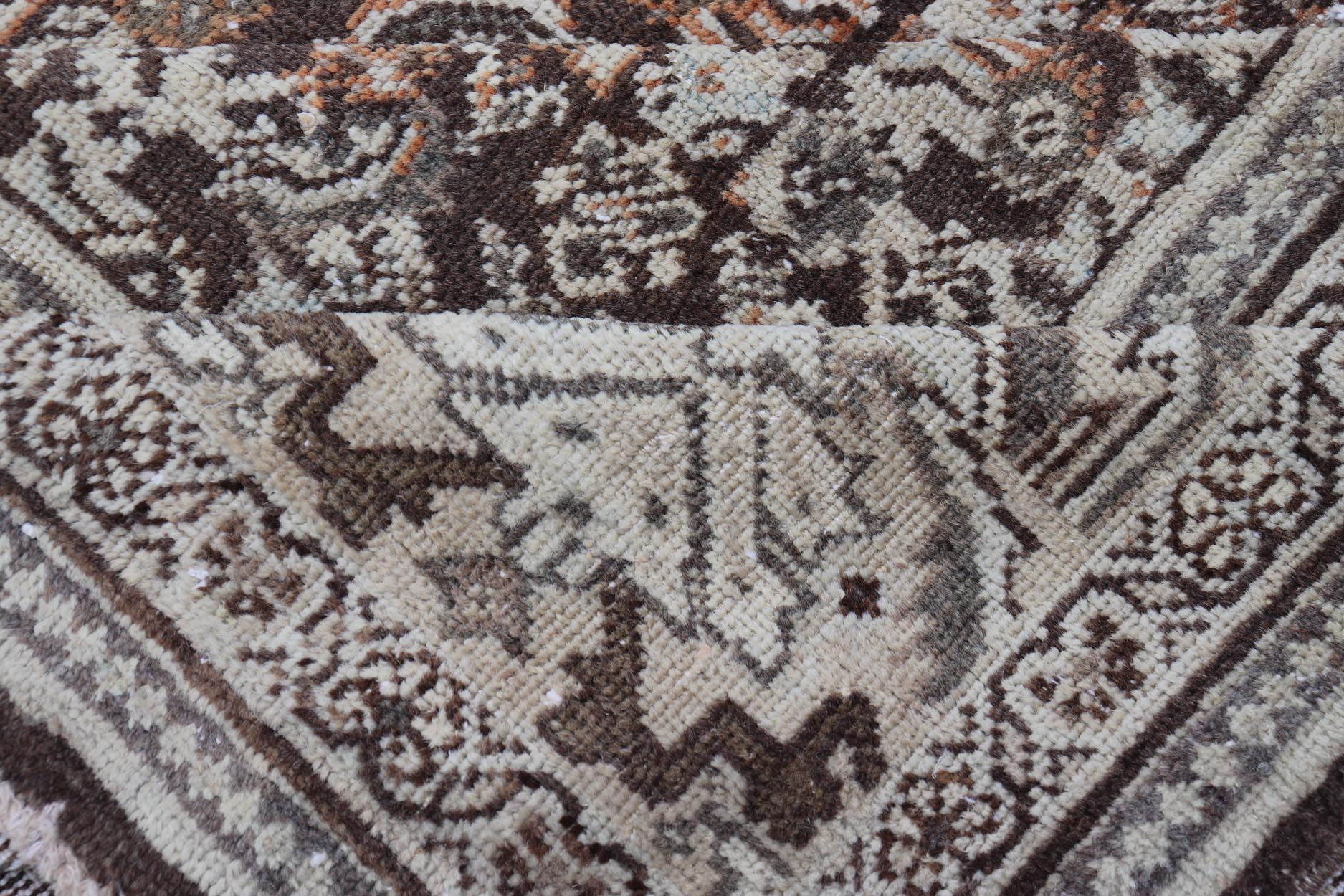 Antique Mahal Persian Carpet with All - Over Herati Design in Ivory, Gray & Brown. Keivan Woven Arts / rug NA - 170091, country of origin / type: Iran / Mahal, circa 1920. Measures: 10'4 x 17'3. This decorative Persian Mahal relies heavily on exquisi... - Keivan Woven ArtsNA - 170091 - 8601Rug