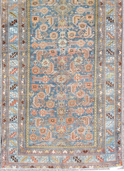 Antique Persian Malayer Runner in Light Blue and Salmon Pink, rug na - 170200, country of origin / type: Iran / Malayer, circa 1910. This magnificent antique Persian Malayer runner (circa 1910) bears a beautiful, all - over sub geometric design pair... - Keivan Woven ArtsNA - 170200 - 8201Rug