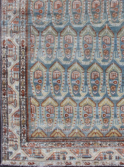 Blue and red Persian antique Malayer Rug with sub - geometric Paisley design, rug na - 180382, country of origin or type: Iran / Malayer, circa 1920. This magnificent antique Persian Malayer rug (circa 1920) bears a beautiful, expansive, all - over su... - Keivan Woven ArtsNA - 180382 - 10504Rug