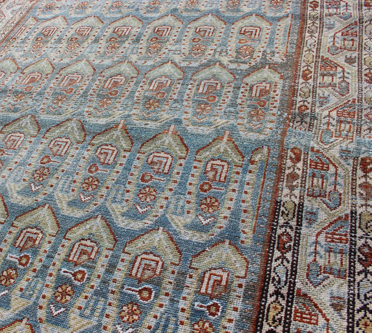 Blue and red Persian antique Malayer Rug with sub - geometric Paisley design, rug na - 180382, country of origin or type: Iran / Malayer, circa 1920. This magnificent antique Persian Malayer rug (circa 1920) bears a beautiful, expansive, all - over su... - Keivan Woven ArtsNA - 180382 - 10504Rug