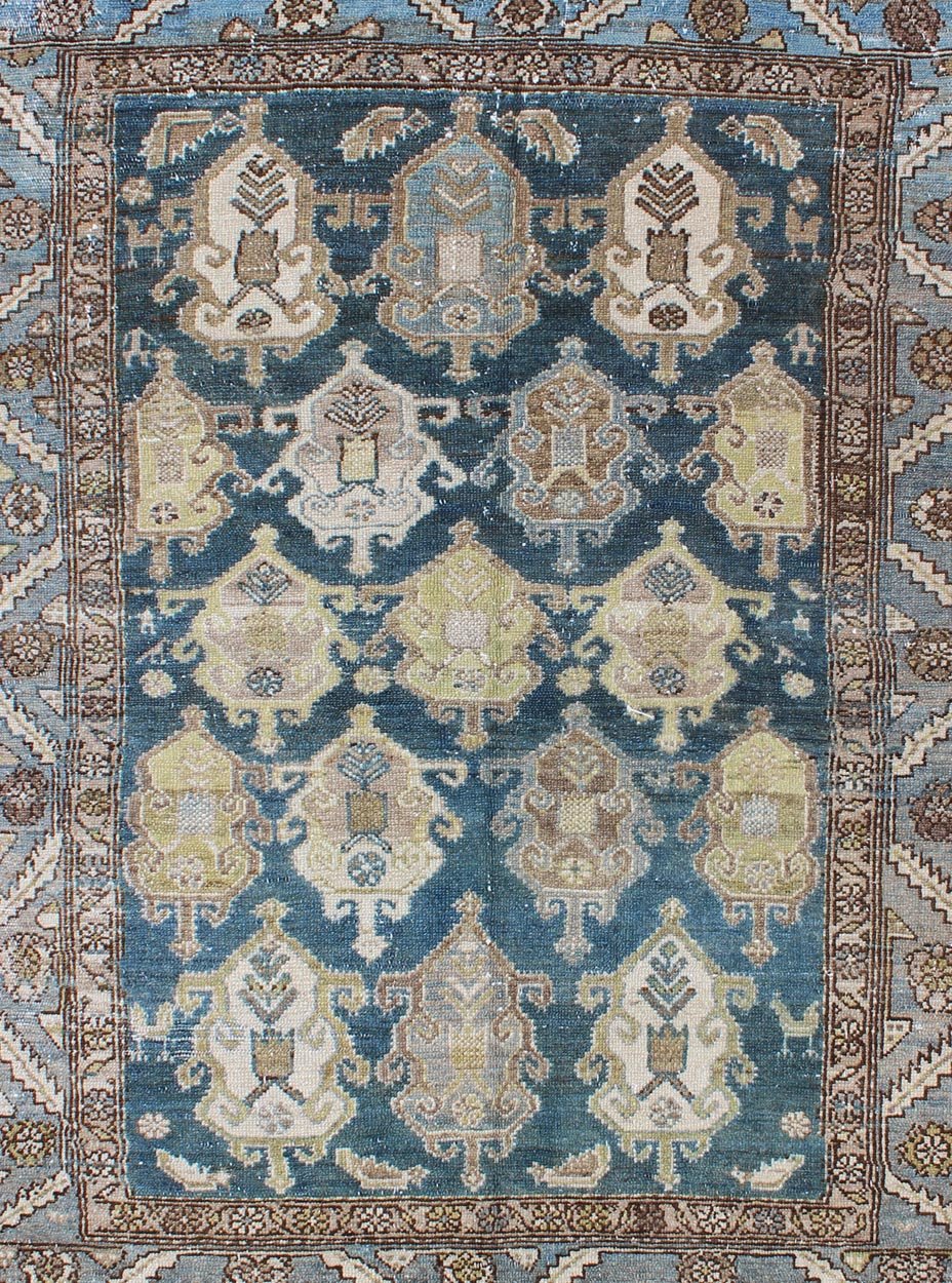 All - over large scale design in dark blue Persian Malayer antique rug, rug na - 180707, country of origin / type: Iran / Malayer, circa 1920. This beautiful antique early 20th century Persian Malayer carpet features an all - over design of repeating ... - Keivan Woven ArtsNA - 180707 - 10508Rug