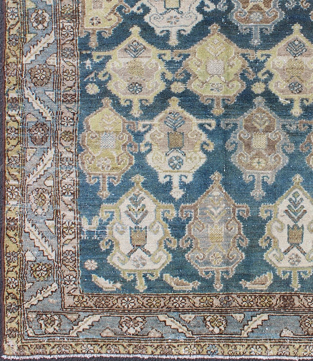 All - over large scale design in dark blue Persian Malayer antique rug, rug na - 180707, country of origin / type: Iran / Malayer, circa 1920. This beautiful antique early 20th century Persian Malayer carpet features an all - over design of repeating ... - Keivan Woven ArtsNA - 180707 - 10508Rug