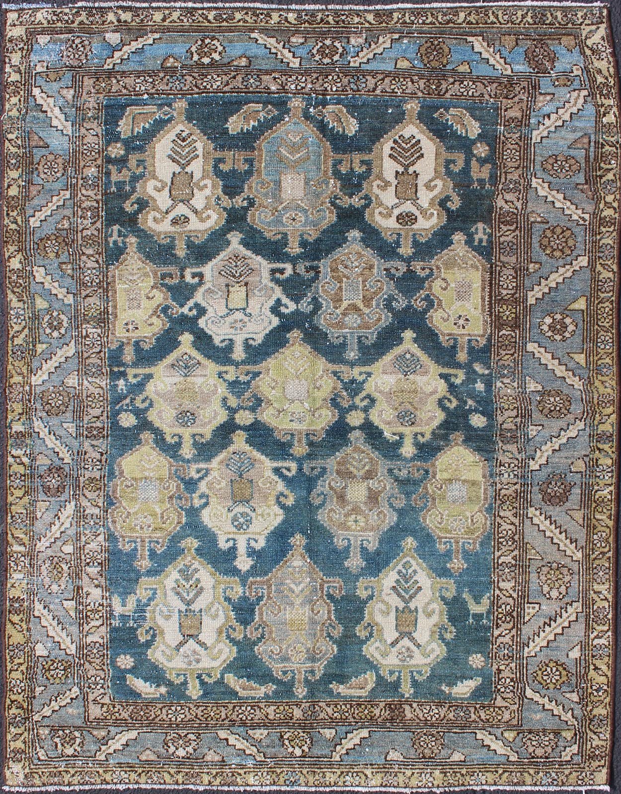 All - over large scale design in dark blue Persian Malayer antique rug, rug na - 180707, country of origin / type: Iran / Malayer, circa 1920. This beautiful antique early 20th century Persian Malayer carpet features an all - over design of repeating ... - Keivan Woven ArtsNA - 180707 - 10508Rug