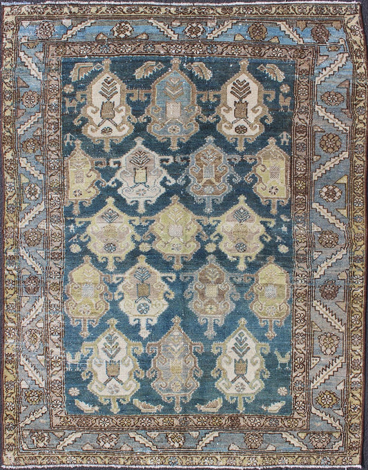 All - over large scale design in dark blue Persian Malayer antique rug, rug na - 180707, country of origin / type: Iran / Malayer, circa 1920. This beautiful antique early 20th century Persian Malayer carpet features an all - over design of repeating ... - Keivan Woven ArtsNA - 180707 - 10508Rug