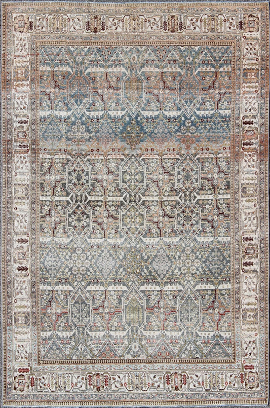 Blue background Joshegan rug antique Persian with sub - geometric all - over design, rug na - 28, country of origin / type: Iran / Joshegan, circa 1920 This amazing antique Joshegan rug from the early 20th century, circa 1920, Iran was handwoven and b... - Keivan Woven ArtsNA - 28 - 8893