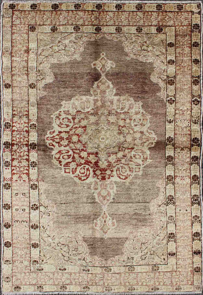Vintage Oushak Rug with Center Medallion in Aubergine Oushak Vintage Rug with Aubergine with Center Medallion rug/na - 34, origin/turkey kwarugs This spectacular Vintage Turkish Oushak bears magnificent splendor indicative of royal tastes... - Keivan Woven ArtsNA - 34 - 1588Rug