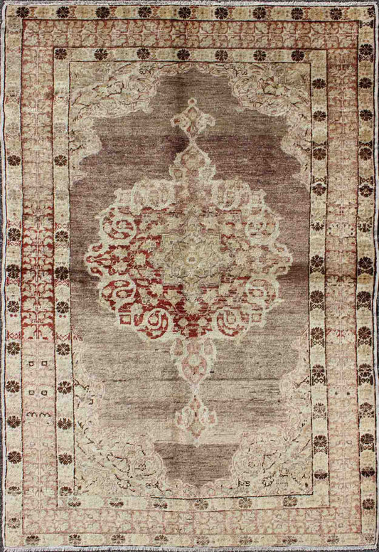 Vintage Oushak Rug with Center Medallion in Aubergine Oushak Vintage Rug with Aubergine with Center Medallion rug/na - 34, origin/turkey kwarugs This spectacular Vintage Turkish Oushak bears magnificent splendor indicative of royal tastes... - Keivan Woven ArtsNA - 34 - 1588Rug