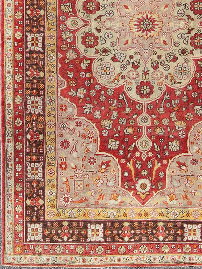 Floral Vintage Turkish Oushak Rug with Central Medallion and Stretched Cornices, rug na - 41479, country of origin / type: Turkey / Oushak, circa mid - 20th century This vintage Turkish Oushak carpet (circa mid - 20th century) features a central medal... - Keivan Woven ArtsNA - 41479 - 924Rug