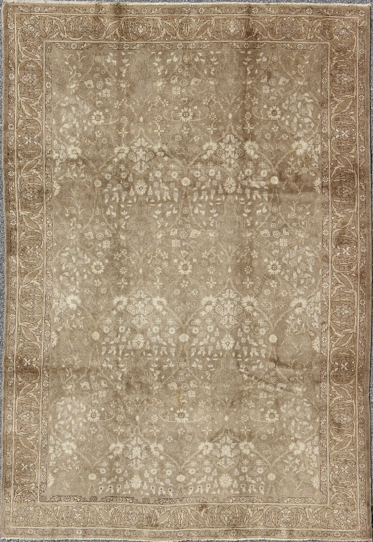 Antique Turkish Oushak Rug With All - Over Botanical Pattern in Taupe and Neutrals. Keivan Woven Arts - Antique Turkish Sivas rug with all - over botanical pattern in taupe, rug na - 54000, country of origin / type: Turkey / Sivas Oushak, circa early 20th ... - Keivan Woven ArtsNA - 54000 - 880
