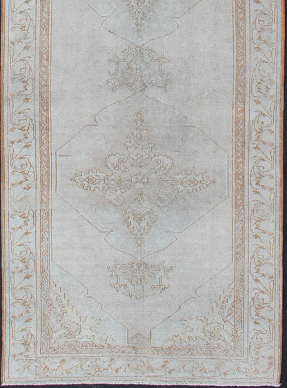 Vintage Turkish Oushak gallery runner with medallions in muted tones, rug na - 54280, country of origin / type: Turkey / Oushak, circa mid - 20th century This beautiful vintage Oushak runner from mid - 20th century Turkey features a classic Oushak des... - Keivan Woven ArtsNA - 54280 - 1400Rug