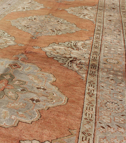 Vintage Turkish Gallery Rug with Three Floral Medallions in Red, Ivory & Gray, rug na - 54510, country of origin / type: Turkey / Oushak, circa mid - 20th century This beautiful vintage Oushak runner from mid - 20th Century Turkey features a Classic O... - Keivan Woven ArtsNA - 54510 - 992Rug
