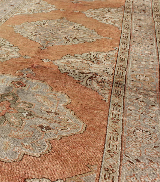 Vintage Turkish Gallery Rug with Three Floral Medallions in Red, Ivory & Gray, rug na - 54510, country of origin / type: Turkey / Oushak, circa mid - 20th century This beautiful vintage Oushak runner from mid - 20th Century Turkey features a Classic O... - Keivan Woven ArtsNA - 54510 - 992Rug