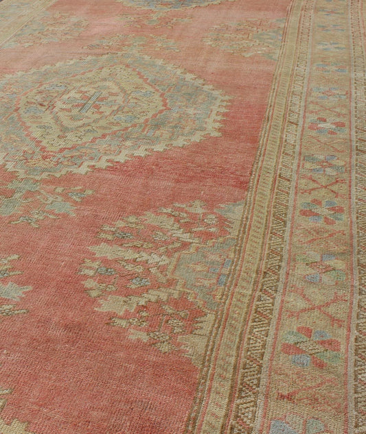 1930s vintage Turkish Oushak runner in burnt orange, gray, and cream, rug na - 54546, country of origin / type: Turkey / Oushak, circa 1930 This beautiful vintage Oushak runner from 1930s Turkey features a Classic Oushak design, which is enhanced ... - Keivan Woven ArtsNA - 54546 - 858