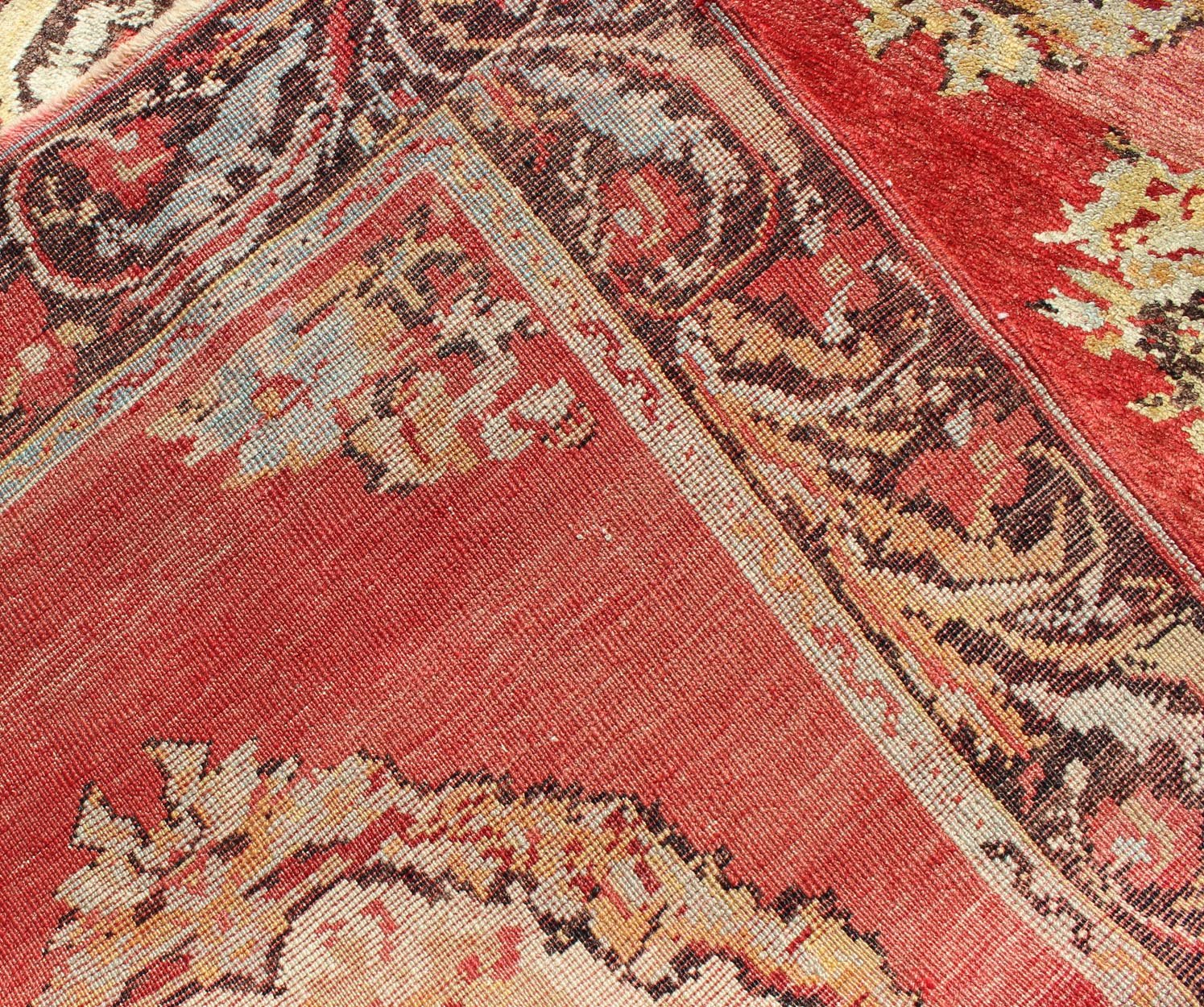 Antique Turkish Oushak Runner With European Design in Red, Brown and Green Measures: 3'4 x 13'0 Country of Origin: Turkey Type: Oushak Design: Medallion, All - Over Keivan Woven Arts; rug NA - 54573 Persian Rug, Authentic Persian Rug, Oushak ... - Keivan Woven ArtsNA - 54573 - 1891Rug