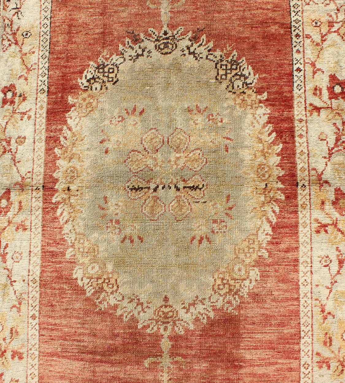 Vintage Turkish Oushak Runner with Floral Medallions in Red, Olive Green & Cream, rug na - 54617, country of origin / type: Turkey / Oushak, circa mid - 20th century This beautiful vintage Oushak runner from mid - 20th Century Turkey features a Classi... - Keivan Woven ArtsNA - 54617 - 1486Rug