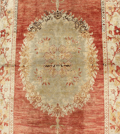 Vintage Turkish Oushak Runner with Floral Medallions in Red, Olive Green & Cream, rug na - 54617, country of origin / type: Turkey / Oushak, circa mid - 20th century This beautiful vintage Oushak runner from mid - 20th Century Turkey features a Classi... - Keivan Woven ArtsNA - 54617 - 1486Rug