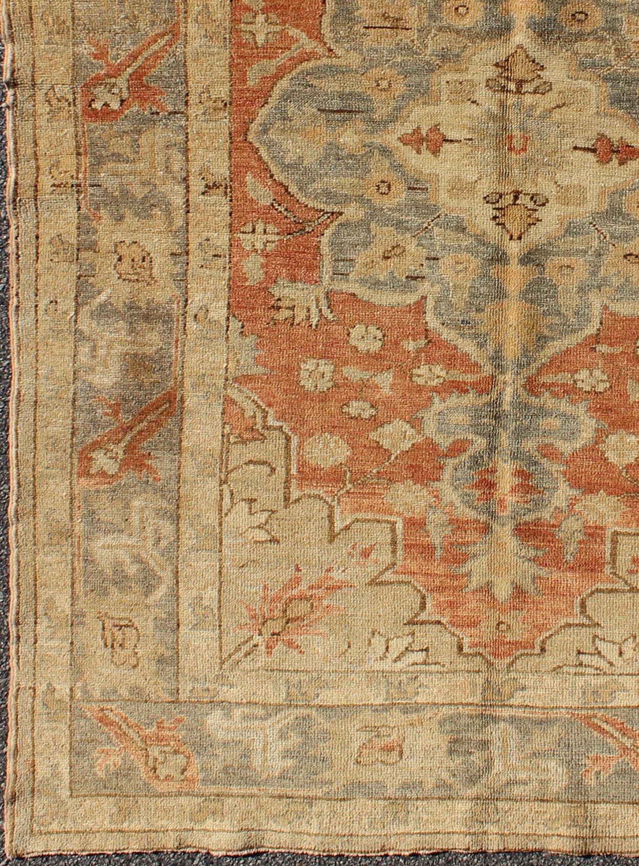 Vintage Turkish Oushak Rug with Floral Motifs in Soft Orange, Gray & Butter. Vintage Turkish Oushak rug with stylized floral motifs in light orange, gray and butter cream, rug NA - 54667, country of origin / type: Turkey / Oushak, circa 1930's ... - Keivan Woven ArtsNA - 54667 - 1592Rug