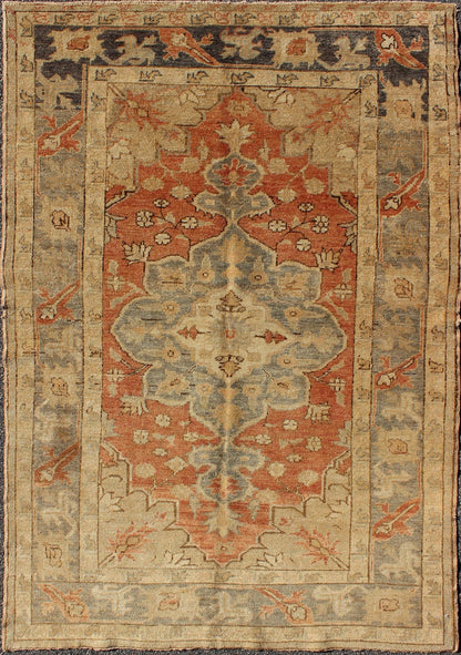 Vintage Turkish Oushak Rug with Floral Motifs in Soft Orange, Gray & Butter. Vintage Turkish Oushak rug with stylized floral motifs in light orange, gray and butter cream, rug NA - 54667, country of origin / type: Turkey / Oushak, circa 1930's ... - Keivan Woven ArtsNA - 54667 - 1592Rug