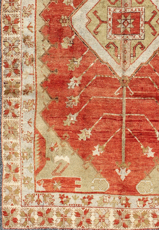 Antique Turkish Oushak tribal rug with medallion and geometric florals, rug na - 54747, country of origin / type: Turkey / Oushak, circa mid - 20th century This antique Turkish Oushak carpet features a central medallion design, as well as patterns o... - Keivan Woven ArtsNA - 54747 - 934Rug