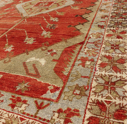 Antique Turkish Oushak tribal rug with medallion and geometric florals, rug na - 54747, country of origin / type: Turkey / Oushak, circa mid - 20th century This antique Turkish Oushak carpet features a central medallion design, as well as patterns o... - Keivan Woven ArtsNA - 54747 - 934Rug