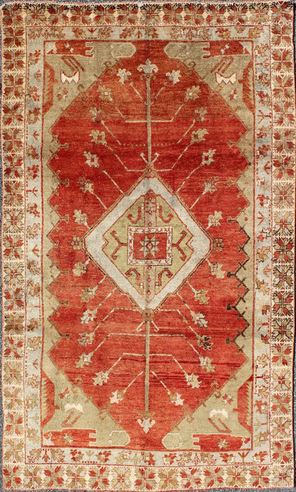 Antique Turkish Oushak tribal rug with medallion and geometric florals, rug na - 54747, country of origin / type: Turkey / Oushak, circa mid - 20th century This antique Turkish Oushak carpet features a central medallion design, as well as patterns o... - Keivan Woven ArtsNA - 54747 - 934Rug