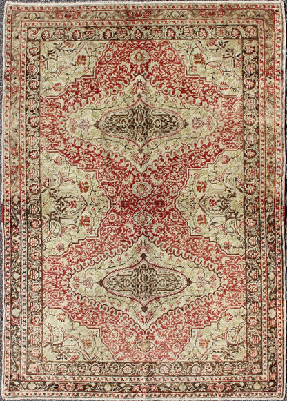Fine Turkish Oushak Rug with Classic Medallion Design in Red, Ivory and Green Fine Turkish Sivas Rug with Classic Medallion Design. Keivan Woven Arts / rug/na - 63179, origin/turkey Early 20th Century / kwarugs Sivas carpets are made with c... - Keivan Woven ArtsNA - 63179 - 1140Rug