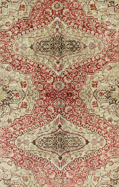 Fine Turkish Oushak Rug with Classic Medallion Design in Red, Ivory and Green Fine Turkish Sivas Rug with Classic Medallion Design. Keivan Woven Arts / rug/na - 63179, origin/turkey Early 20th Century / kwarugs Sivas carpets are made with c... - Keivan Woven ArtsNA - 63179 - 1140Rug