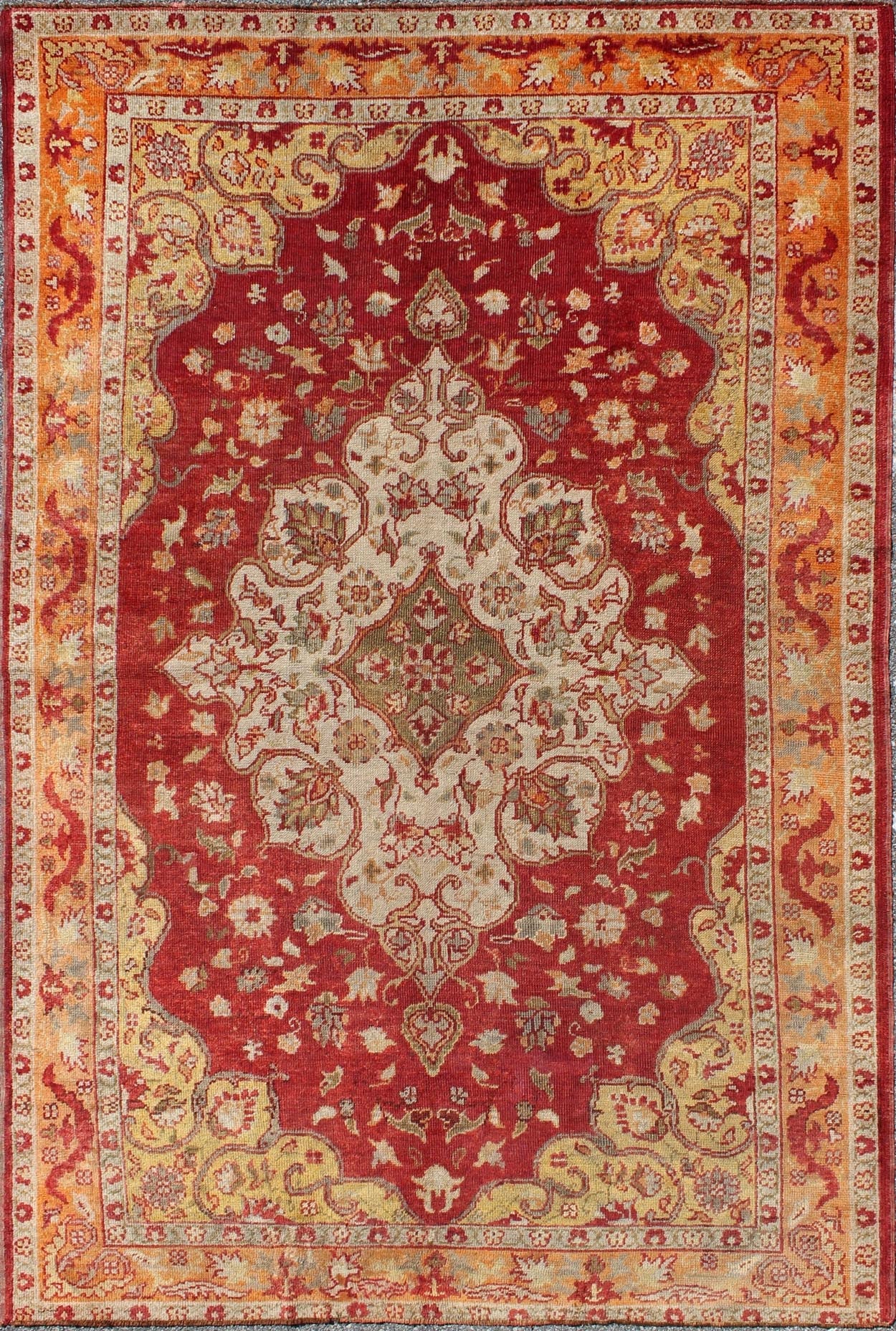 Early 20th Century Antique Turkish Oushak Rug with Floral Medallion and Cornices, rug na - 63420, country of origin / type: Turkey / Oushak, circa 1920 This antique Turkish Oushak carpet (circa 1920) features a central medallion design, as well as... - Keivan Woven ArtsNA - 63420 - 1032Rug