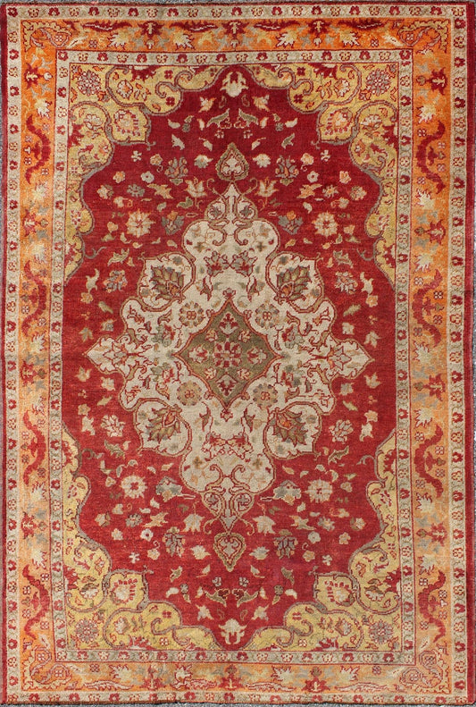 Early 20th Century Antique Turkish Oushak Rug with Floral Medallion and Cornices, rug na - 63420, country of origin / type: Turkey / Oushak, circa 1920 This antique Turkish Oushak carpet (circa 1920) features a central medallion design, as well as... - Keivan Woven ArtsNA - 63420 - 1032Rug