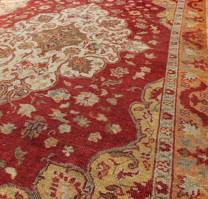 Early 20th Century Antique Turkish Oushak Rug with Floral Medallion and Cornices, rug na - 63420, country of origin / type: Turkey / Oushak, circa 1920 This antique Turkish Oushak carpet (circa 1920) features a central medallion design, as well as... - Keivan Woven ArtsNA - 63420 - 1032Rug