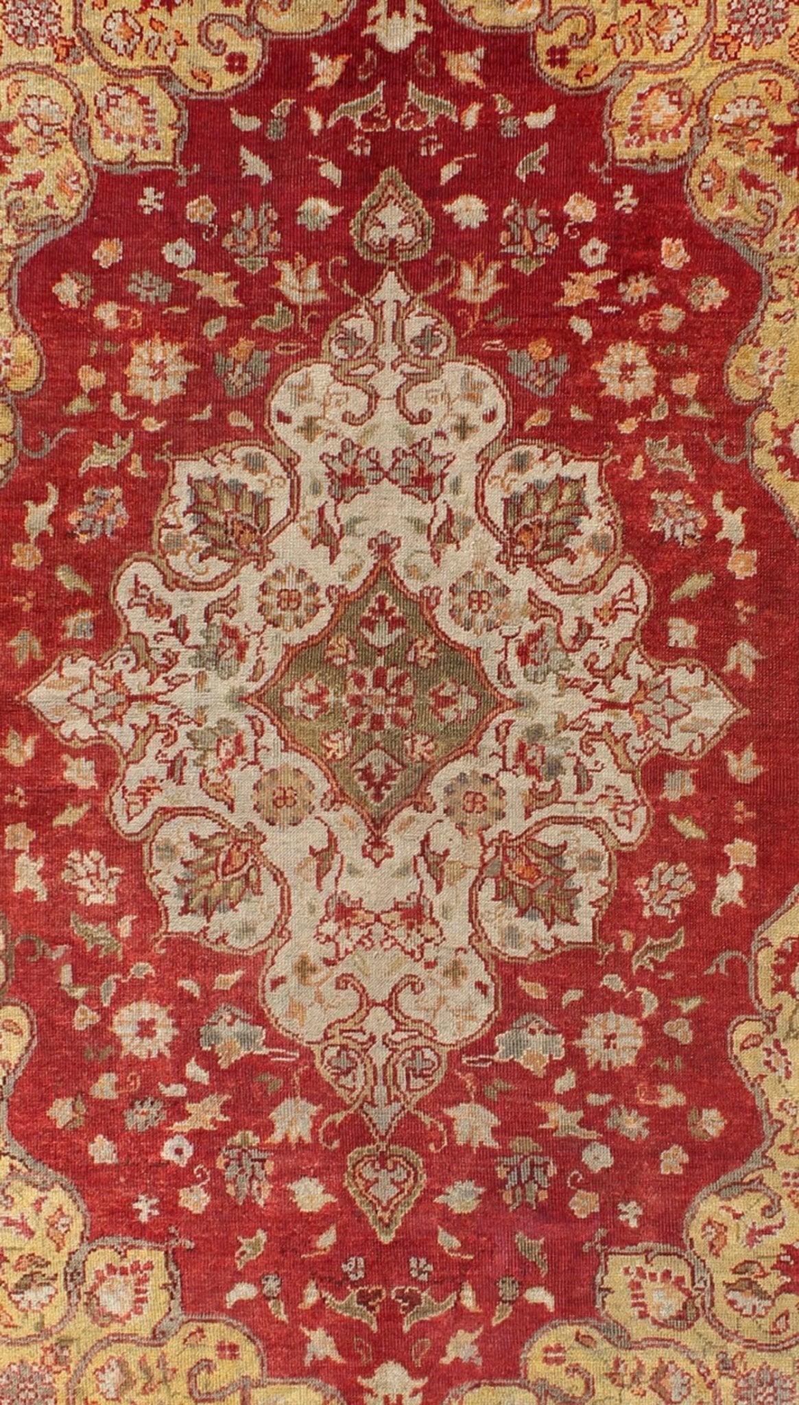 Early 20th Century Antique Turkish Oushak Rug with Floral Medallion and Cornices, rug na - 63420, country of origin / type: Turkey / Oushak, circa 1920 This antique Turkish Oushak carpet (circa 1920) features a central medallion design, as well as... - Keivan Woven ArtsNA - 63420 - 1032Rug
