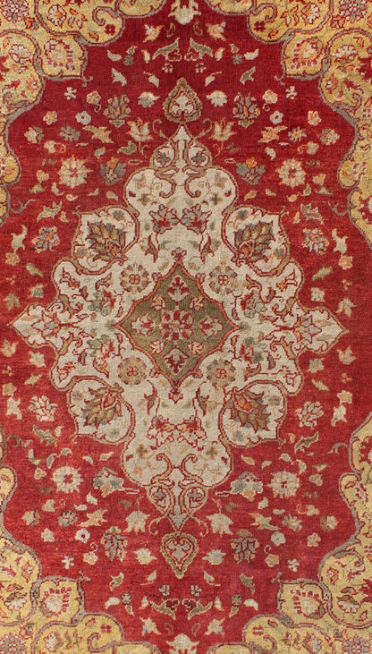 Early 20th Century Antique Turkish Oushak Rug with Floral Medallion and Cornices, rug na - 63420, country of origin / type: Turkey / Oushak, circa 1920 This antique Turkish Oushak carpet (circa 1920) features a central medallion design, as well as... - Keivan Woven ArtsNA - 63420 - 1032Rug