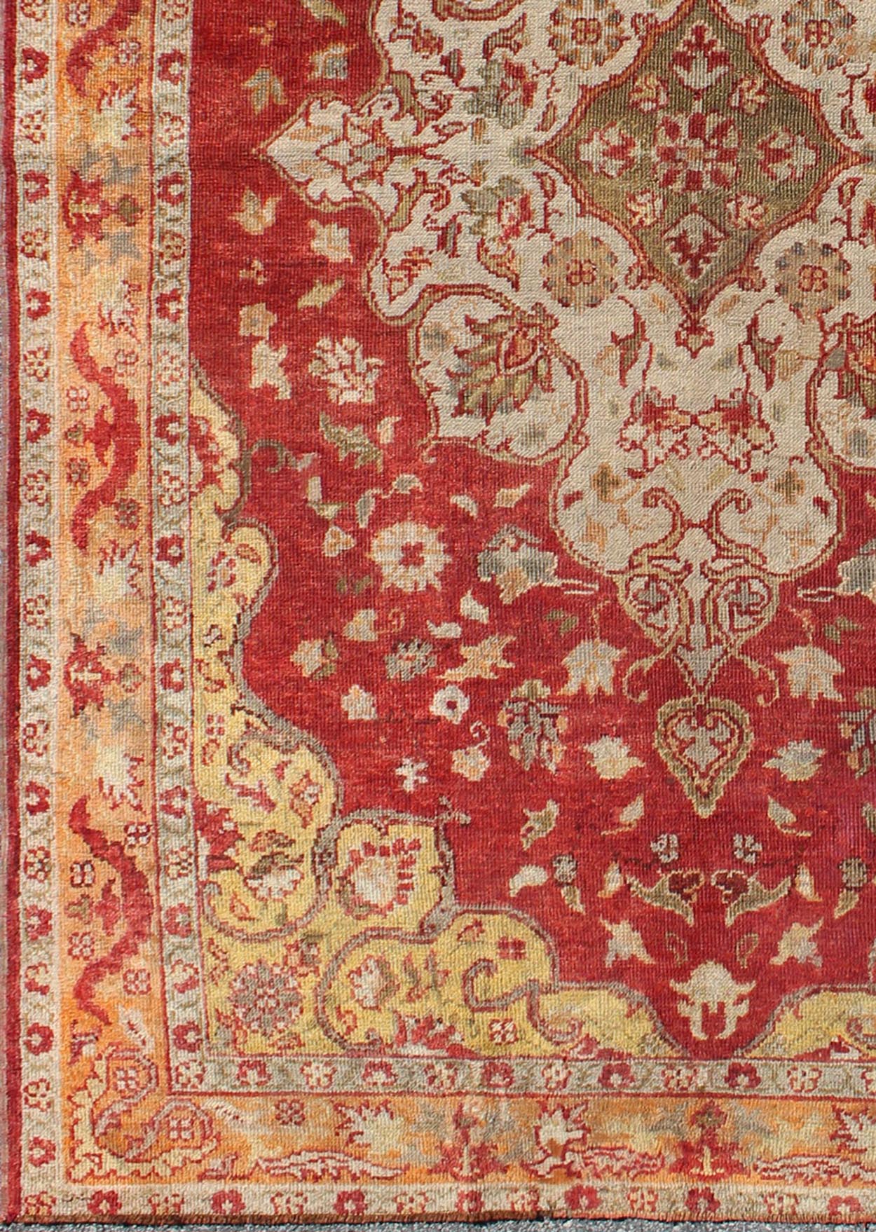 Early 20th Century Antique Turkish Oushak Rug with Floral Medallion and Cornices, rug na - 63420, country of origin / type: Turkey / Oushak, circa 1920 This antique Turkish Oushak carpet (circa 1920) features a central medallion design, as well as... - Keivan Woven ArtsNA - 63420 - 1032Rug