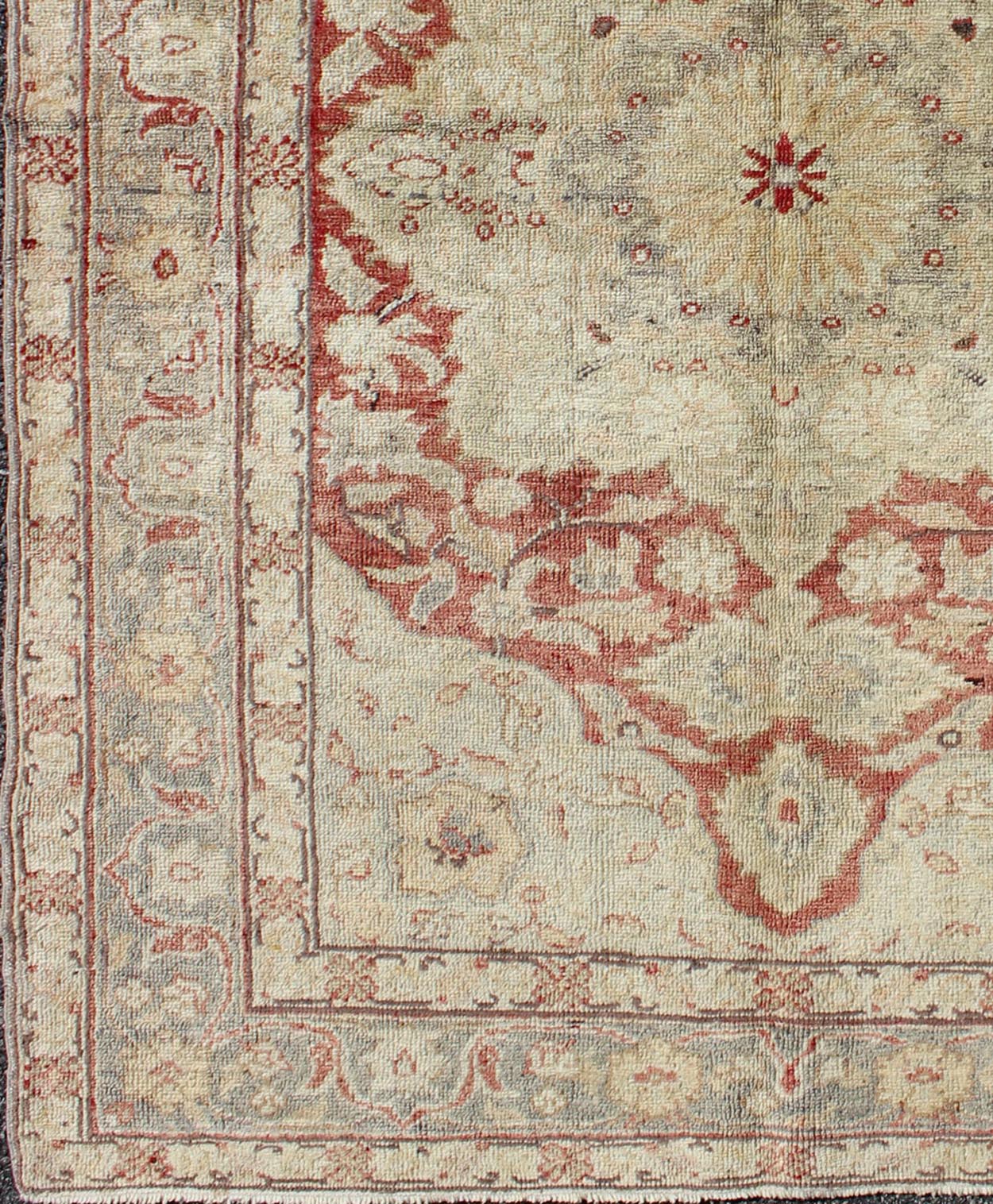 Fine Turkish Oushak Carpet with Centre Medallion in Light Red and Cream Fine Turkish Oushak Carpet with Center Medallion in Light Red rug/na - 63630, origin. turkey This spectacular Turkish Oushak bears magnificent splendor indicative of ro... - Keivan Woven ArtsNA - 63630 - 1144Rug