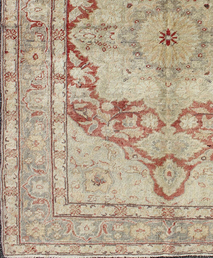 Fine Turkish Oushak Carpet with Centre Medallion in Light Red and Cream Fine Turkish Oushak Carpet with Center Medallion in Light Red rug/na - 63630, origin. turkey This spectacular Turkish Oushak bears magnificent splendor indicative of ro... - Keivan Woven ArtsNA - 63630 - 1144Rug