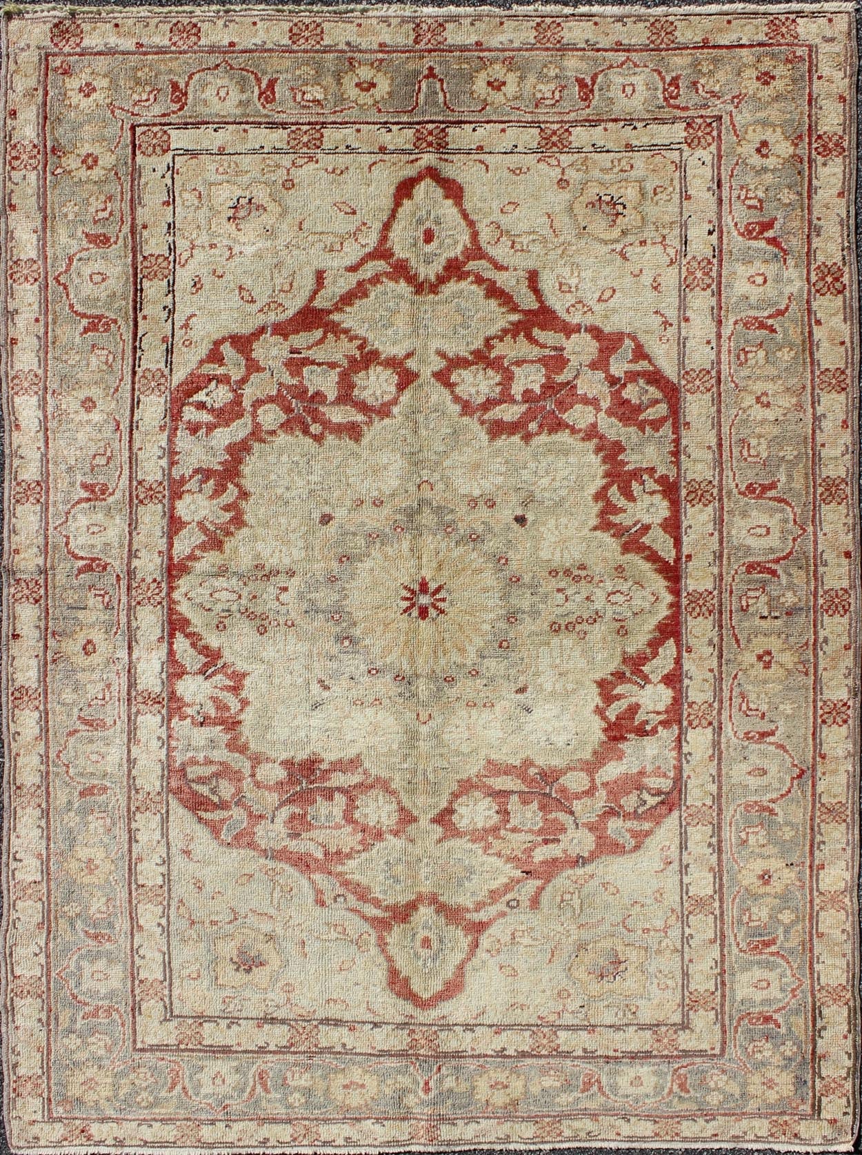 Fine Turkish Oushak Carpet with Centre Medallion in Light Red and Cream Fine Turkish Oushak Carpet with Center Medallion in Light Red rug/na - 63630, origin. turkey This spectacular Turkish Oushak bears magnificent splendor indicative of ro... - Keivan Woven ArtsNA - 63630 - 1144Rug