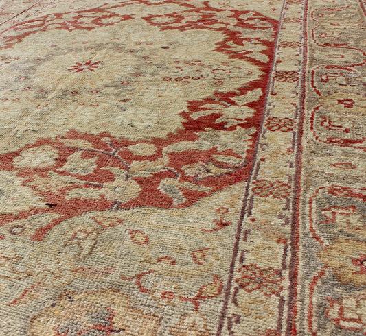 Fine Turkish Oushak Carpet with Centre Medallion in Light Red and Cream Fine Turkish Oushak Carpet with Center Medallion in Light Red rug/na - 63630, origin. turkey This spectacular Turkish Oushak bears magnificent splendor indicative of ro... - Keivan Woven ArtsNA - 63630 - 1144Rug